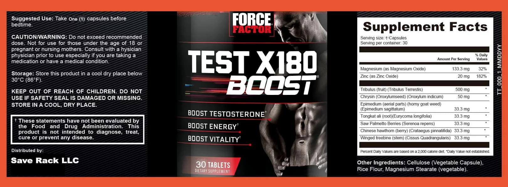 Force Factor Test X180 Boost Product Label